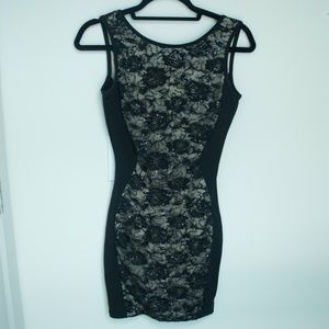 Windsor Lace Black and Tan Mini Bodycon Dress